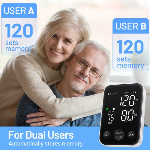 Blood Pressure Monitor Upper Arm Machine Accurate Adjustable BP Cuff Kit Led Backlit Display 2 Users 240 Sets Memory Includes Storage Bag Black