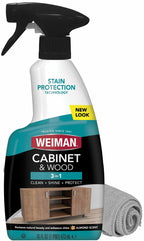2 Pack Weiman Cabinet & Wood Clean & Shine Spray - Furniture, Kitchen Cabinets, Baseboard & Trim, Fresh Almond Scent, Microfiber Cloth Included