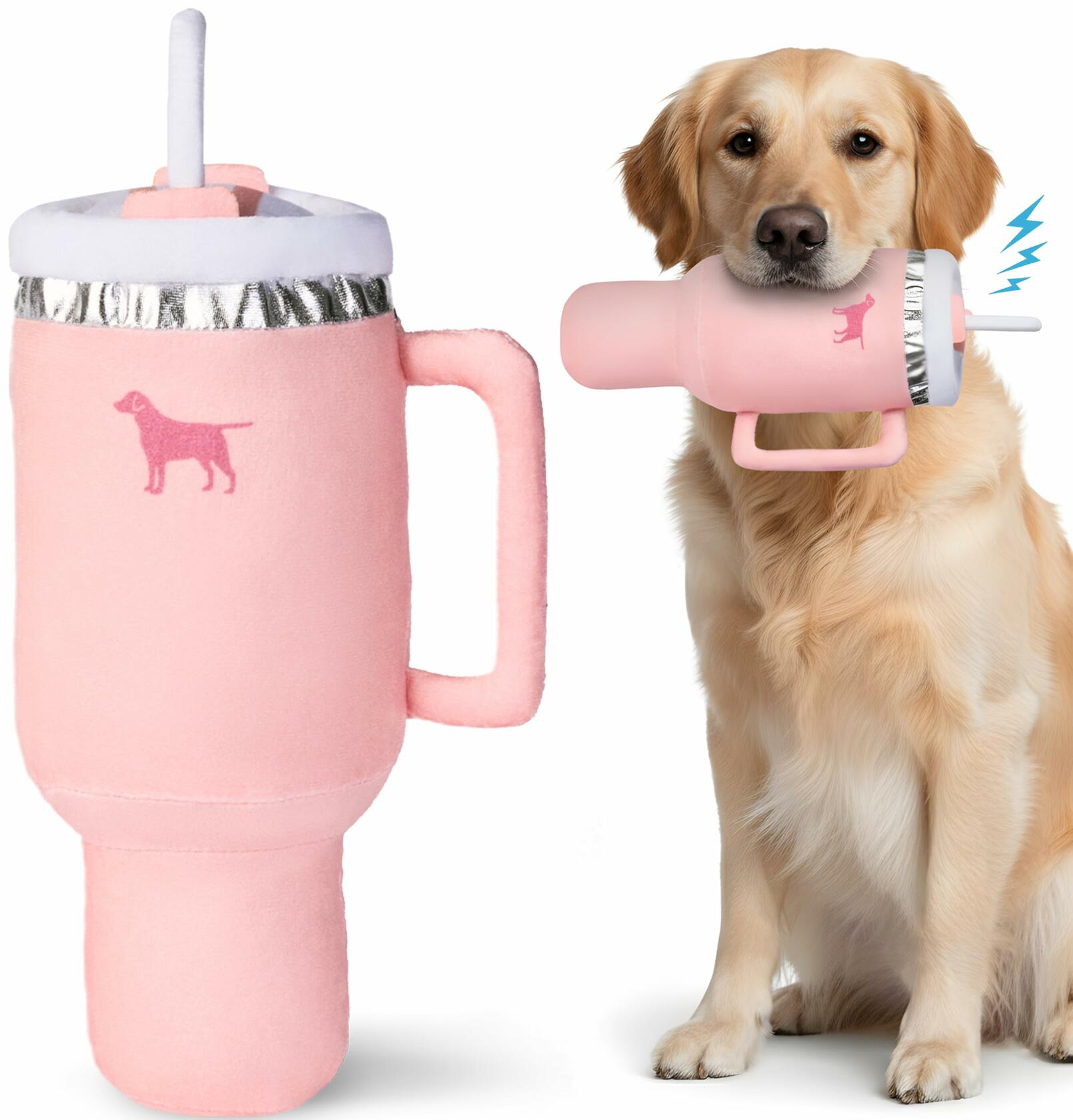 PUPROAR Pup Cup Tumbler Dog Toy, Cute Girl Dog Toys and Birthday Gift, Soft Plush Squeaky Toy for Puppies (Pink Peach Dust)