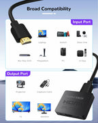 avedio links 8K HDMI Splitter 1 in 2 Out w/ 4ft 8K Hdmi Cable (Not Extended Display), Mirror Only, 4K@120Hz HDMI 2.1 Splitter for Monitor, TV, Support HDCP2.3, 48Gbps, VRR, ALLM, Dol-by Vision, Atmos
