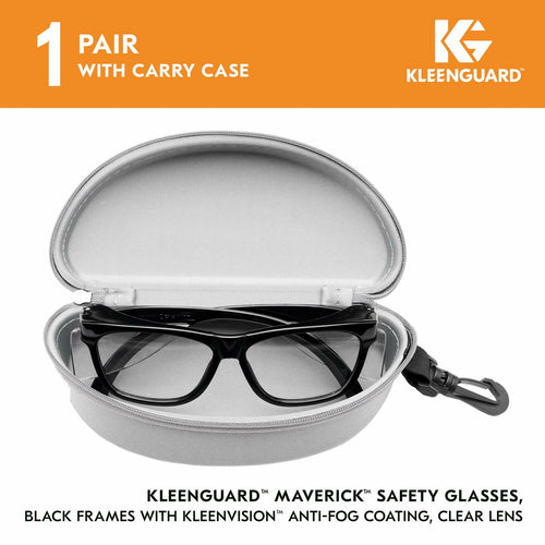 Kleenguard™ V30 Maverick™ Safety Glasses (56567), Clear Lenses with KleenVision™ Anti-Fog coating, Black Frame, Carrying Case, Eyewear for Men and Women
