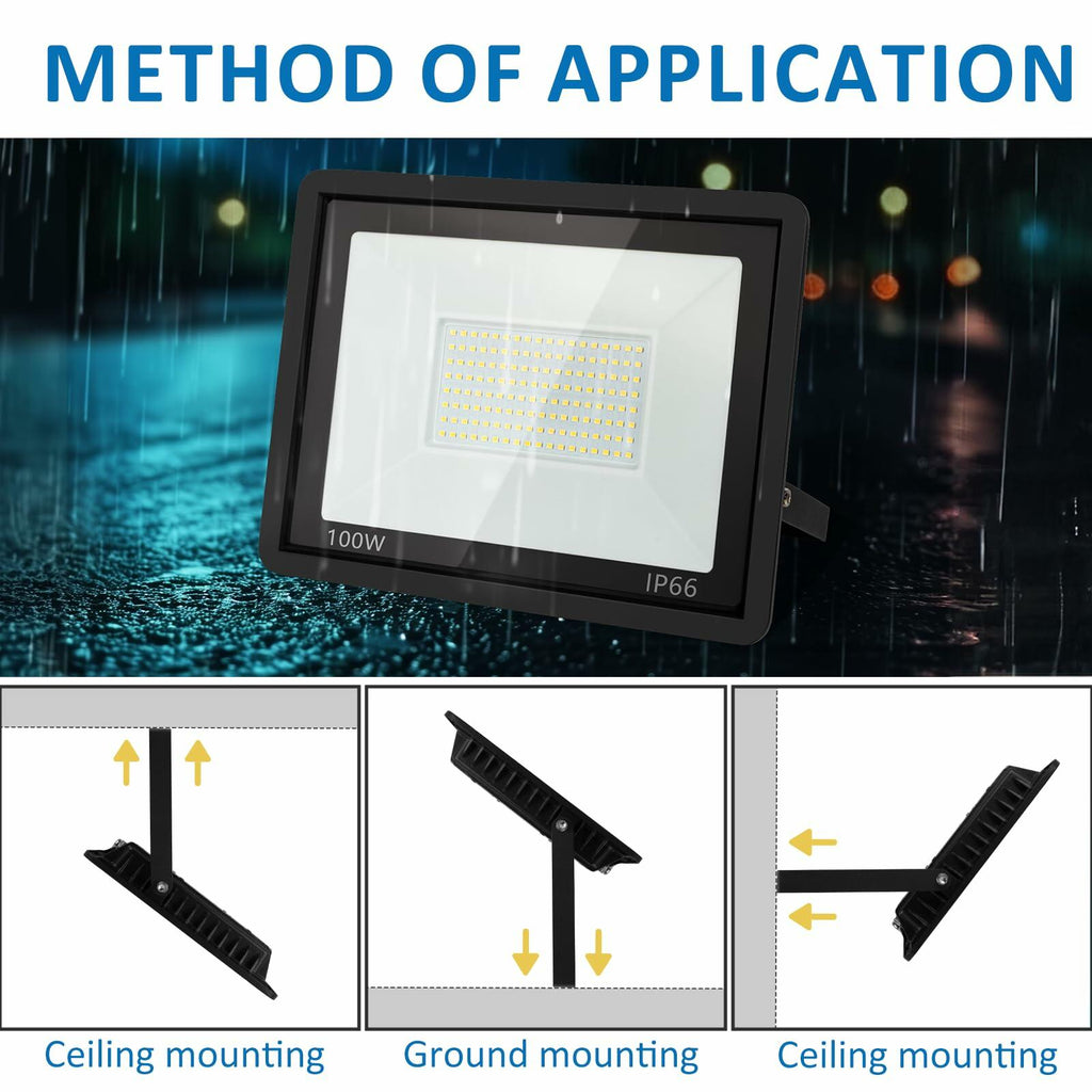 3 Pack ZHPINGMX 100W LED Flood Light Outdoor, 10000LM Super Bright Floodlight Outside Work Lightwith Plug, 6500K Daylight White LED Flood Light Outdoor, IP66 Waterproof Outdoor Flood Light