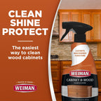 2 Pack Weiman Cabinet & Wood Clean & Shine Spray - Furniture, Kitchen Cabinets, Baseboard & Trim, Fresh Almond Scent, Microfiber Cloth Included