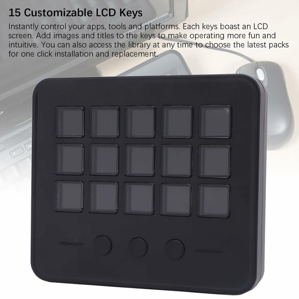 Stream Controller with 15 Customizable LCD Keys, Plug and Play Control Deck Hotkey Panel for Streamers Content Creators Compatible with OBS Discord