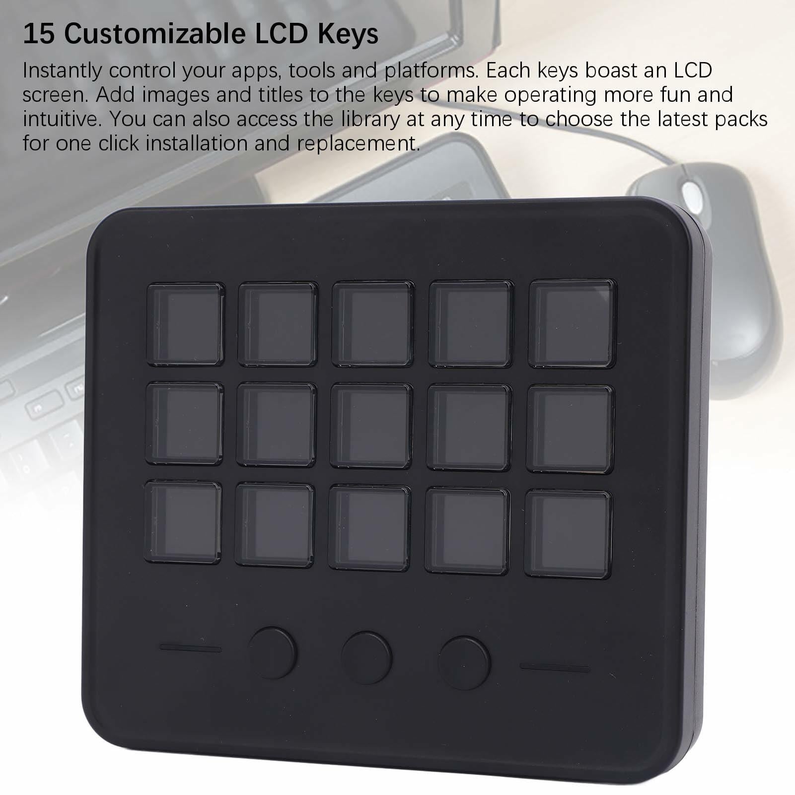Stream Controller with 15 Customizable LCD Keys, Plug and Play Control Deck Hotkey Panel for Streamers Content Creators Compatible with OBS Discord