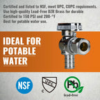 SUNGATOR 6-Pack Angle Stop Valve, 1/2" PEX x 3/8" OD Compression, Quarter Turn Chrome Plated, 1/2 inch Pex Shut Off Valves for Faucet and Toilet, UPC Certified