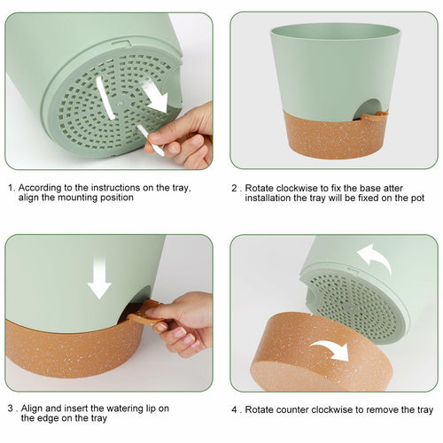 2 Pack YNNICO 10-Inch Plant Pots, Self-Watering Planters with Drainage Holes & Saucers for Indoor and Outdoor Plants (Green)