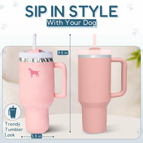 PUPROAR Pup Cup Tumbler Dog Toy, Cute Girl Dog Toys and Birthday Gift, Soft Plush Squeaky Toy for Puppies (Pink Peach Dust)
