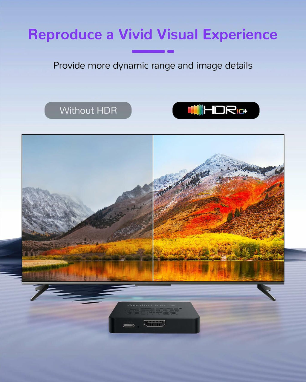 avedio links 8K HDMI Splitter 1 in 2 Out w/ 4ft 8K Hdmi Cable (Not Extended Display), Mirror Only, 4K@120Hz HDMI 2.1 Splitter for Monitor, TV, Support HDCP2.3, 48Gbps, VRR, ALLM, Dol-by Vision, Atmos