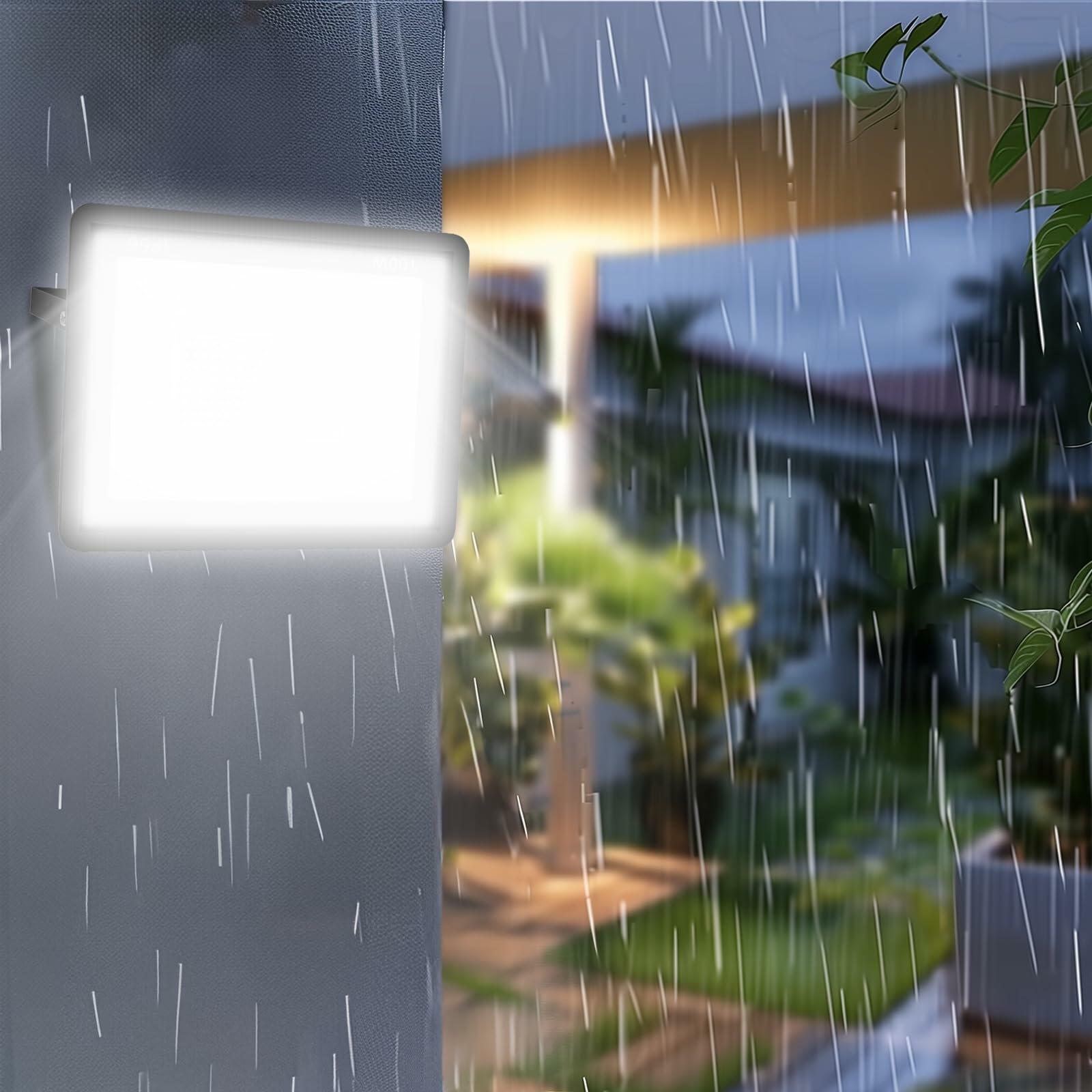 3 Pack ZHPINGMX 100W LED Flood Light Outdoor, 10000LM Super Bright Floodlight Outside Work Lightwith Plug, 6500K Daylight White LED Flood Light Outdoor, IP66 Waterproof Outdoor Flood Light