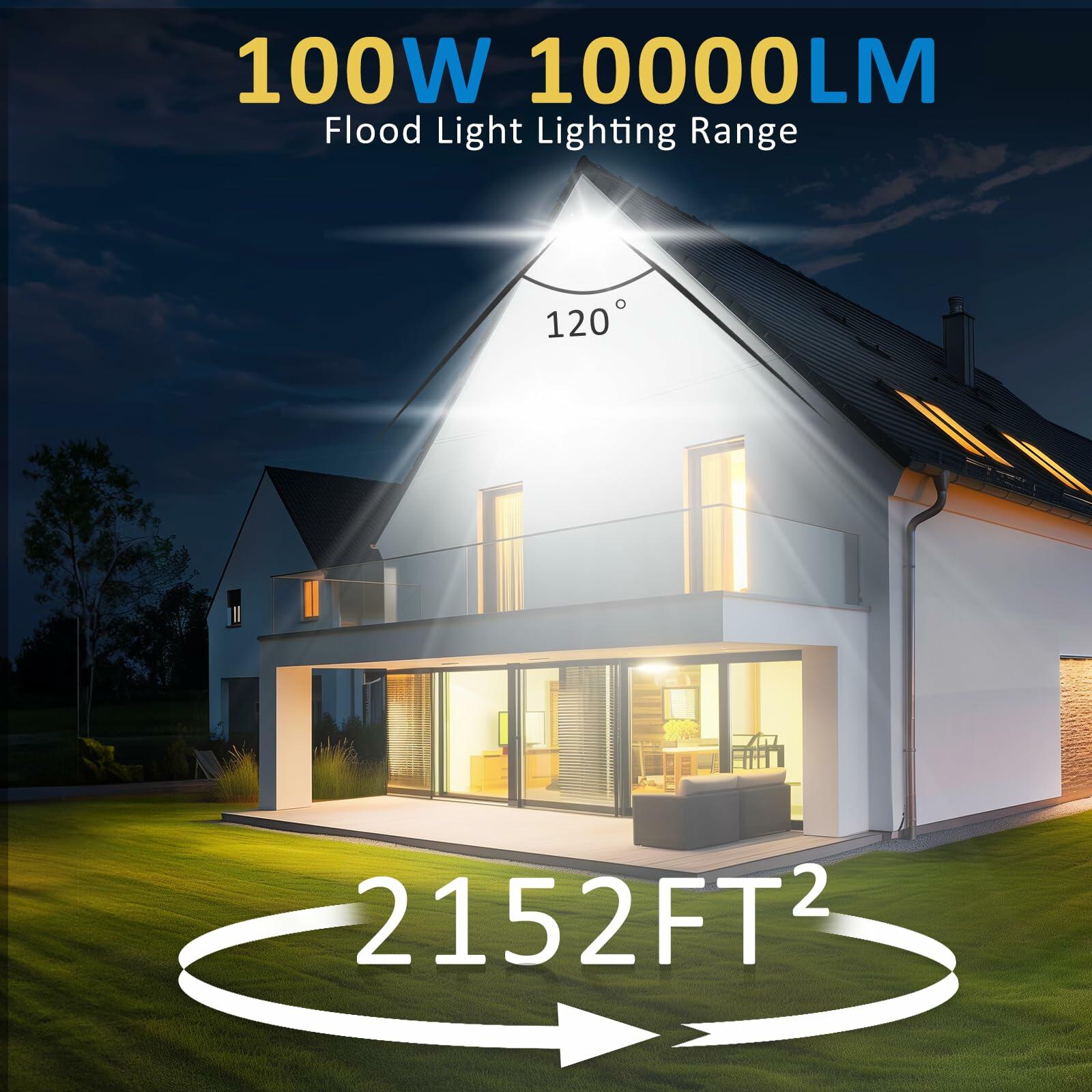 3 Pack ZHPINGMX 100W LED Flood Light Outdoor, 10000LM Super Bright Floodlight Outside Work Lightwith Plug, 6500K Daylight White LED Flood Light Outdoor, IP66 Waterproof Outdoor Flood Light