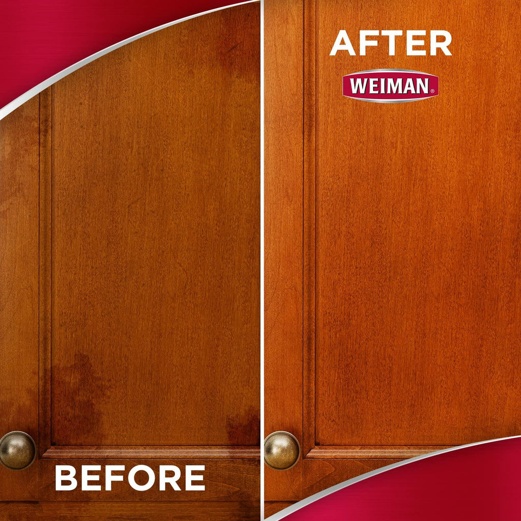 2 Pack Weiman Cabinet & Wood Clean & Shine Spray - Furniture, Kitchen Cabinets, Baseboard & Trim, Fresh Almond Scent, Microfiber Cloth Included