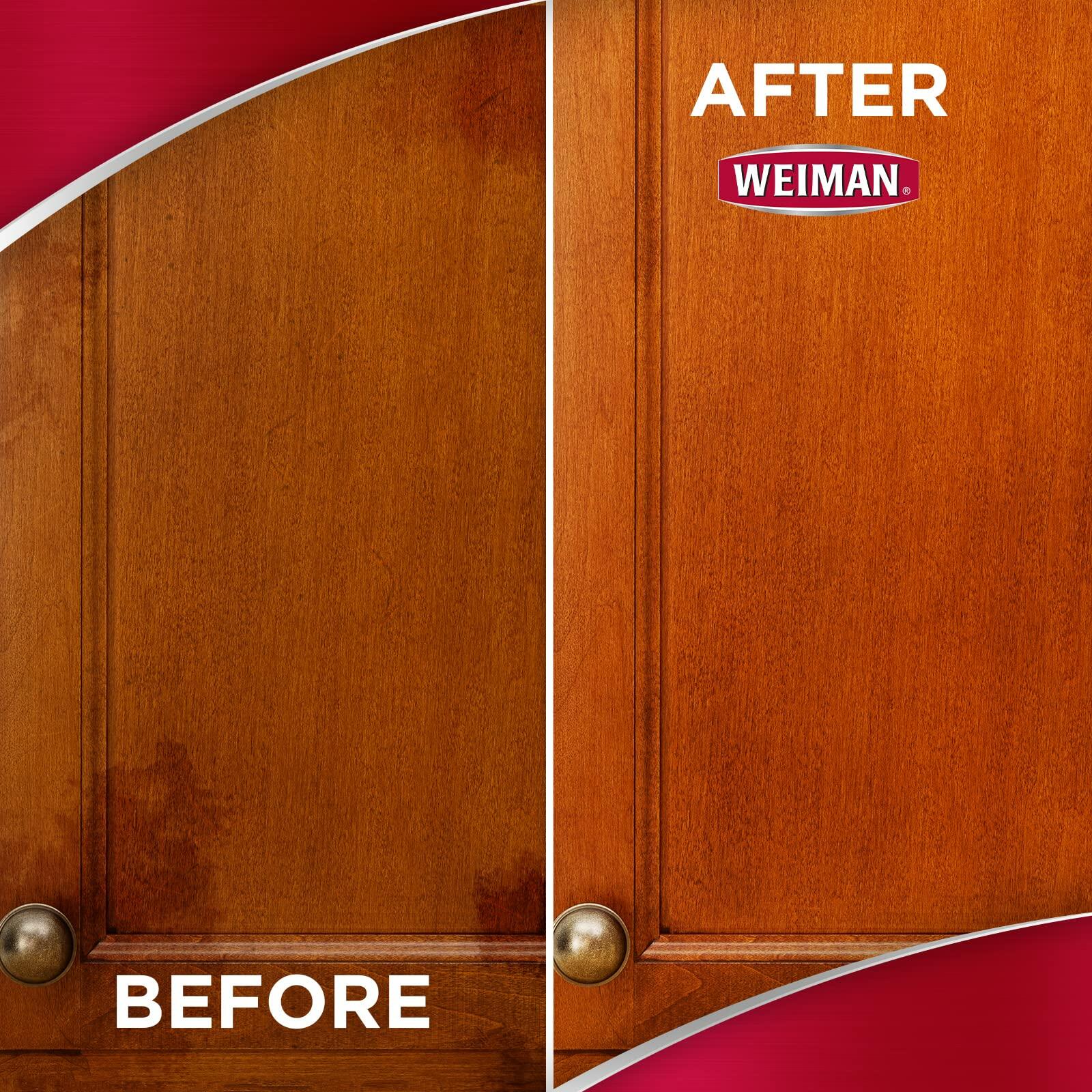 2 Pack Weiman Cabinet & Wood Clean & Shine Spray - Furniture, Kitchen Cabinets, Baseboard & Trim, Fresh Almond Scent, Microfiber Cloth Included