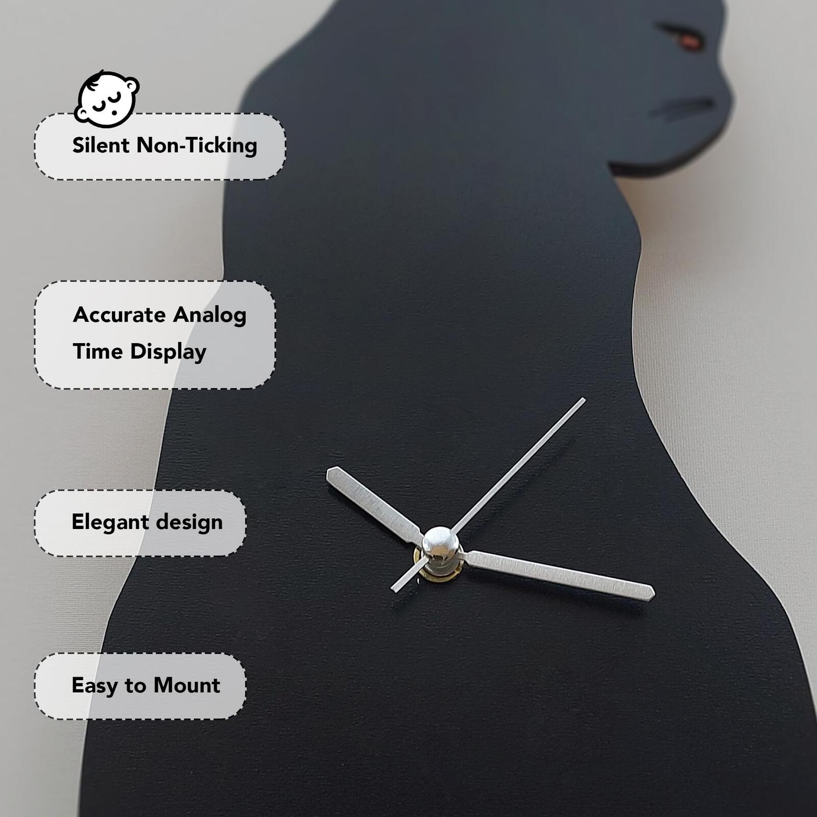 Black Cat Swinging Wall Clock, Cat Clock, Cat Clock with Moving Tail, Funny W...