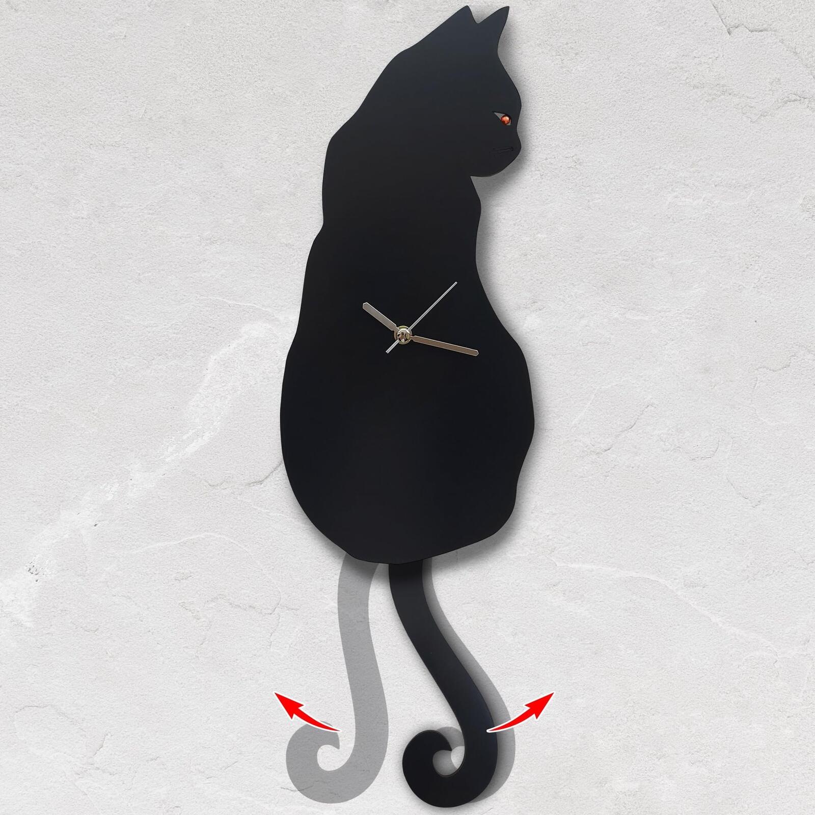 Black Cat Swinging Wall Clock, Cat Clock, Cat Clock with Moving Tail, Funny W...