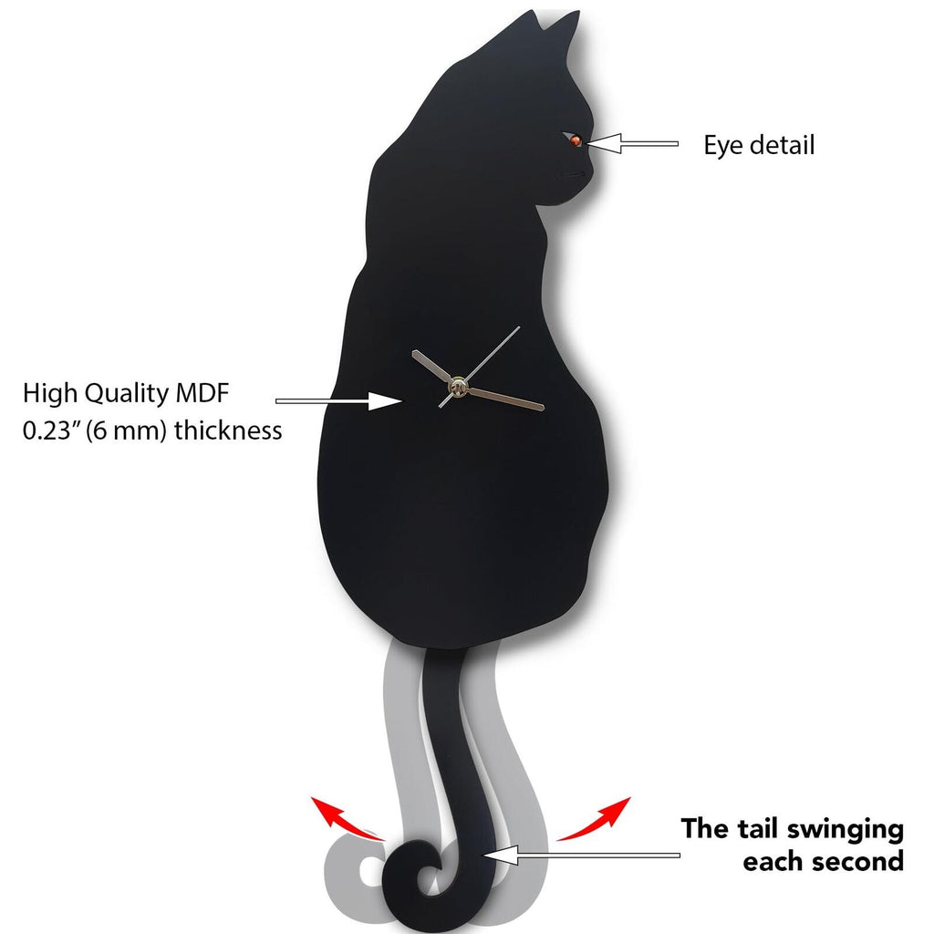 Black Cat Swinging Wall Clock, Cat Clock, Cat Clock with Moving Tail, Funny W...