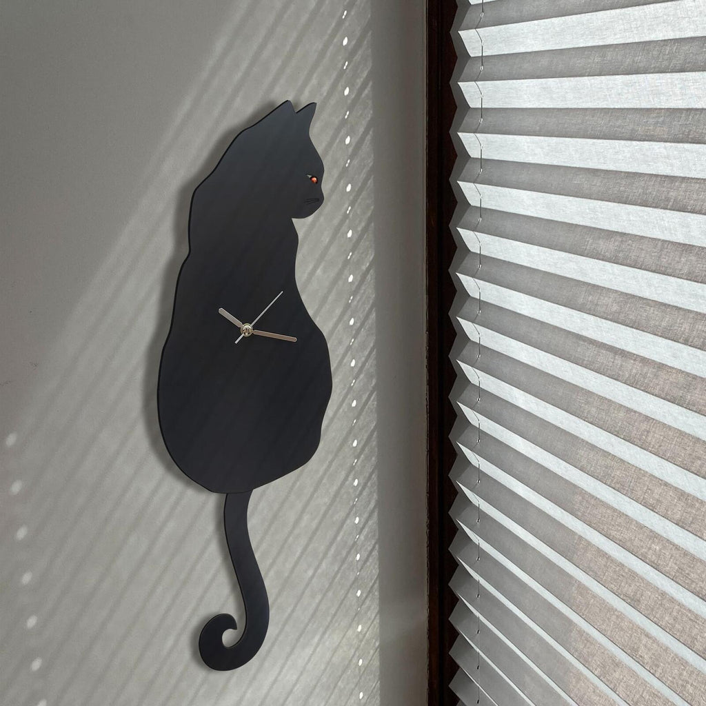 Black Cat Swinging Wall Clock, Cat Clock, Cat Clock with Moving Tail, Funny W...