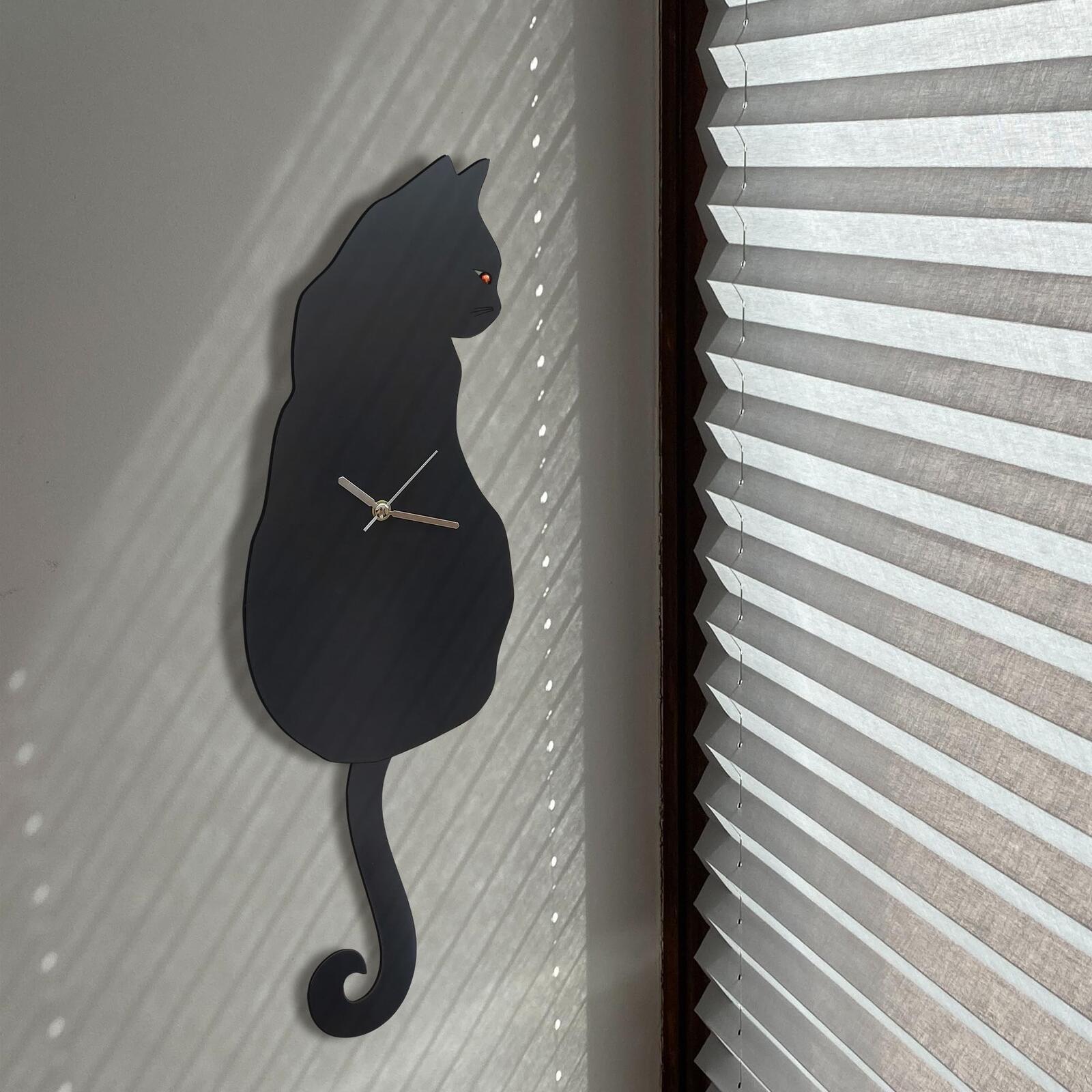 Black Cat Swinging Wall Clock, Cat Clock, Cat Clock with Moving Tail, Funny W...