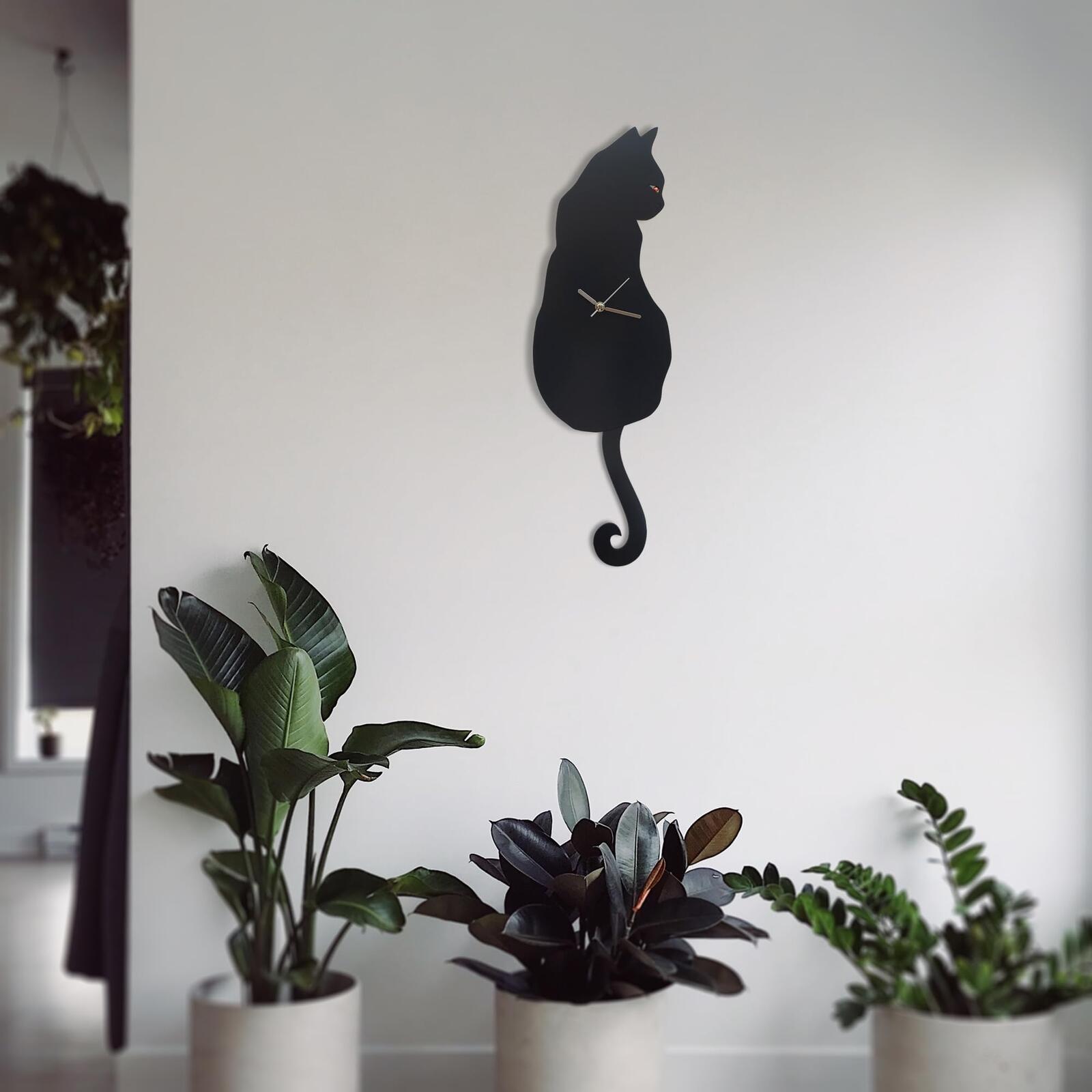 Black Cat Swinging Wall Clock, Cat Clock, Cat Clock with Moving Tail, Funny W...