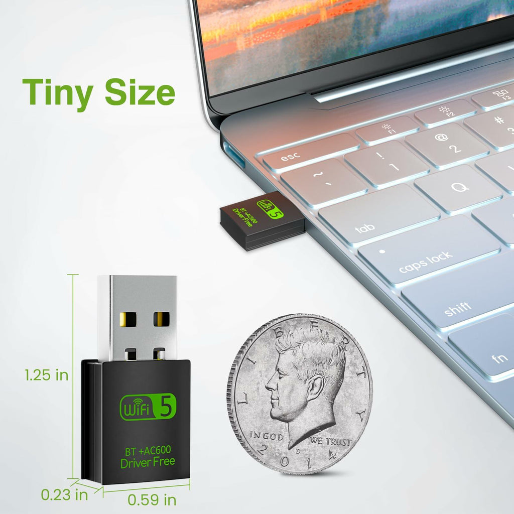 USB WiFi Bluetooth Adapter, 600Mbps Dual Band 2.4/5Ghz Wireless Network External