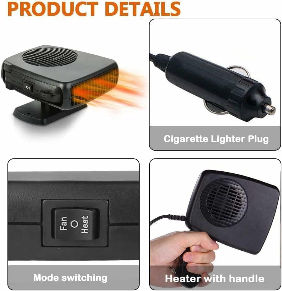 12V Portable Car Heater & Defroster - 150W, Plugs into Cigarette Lighter, 2-in-1