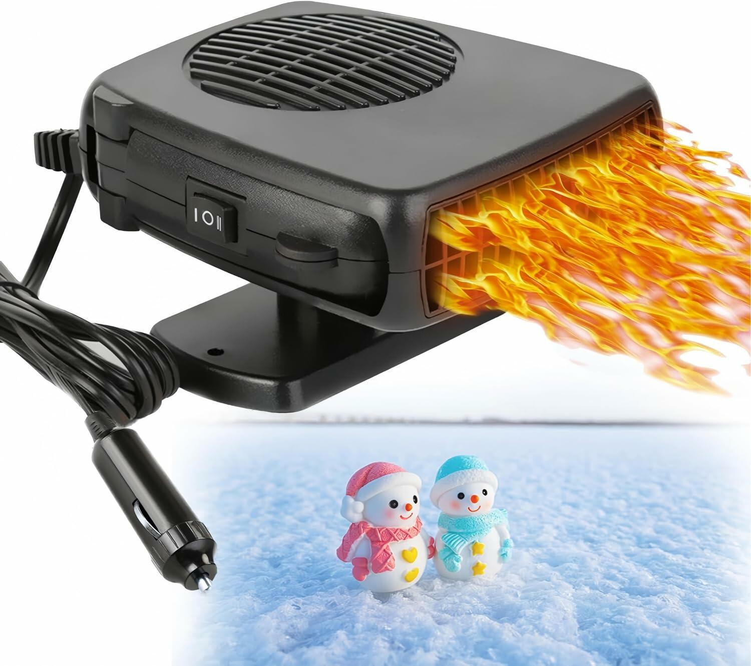 12V Portable Car Heater & Defroster - 150W, Plugs into Cigarette Lighter, 2-in-1