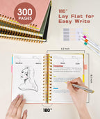 Hardcover Spiral Notebook journal with Removable Dividers Tabs, 300 Pages