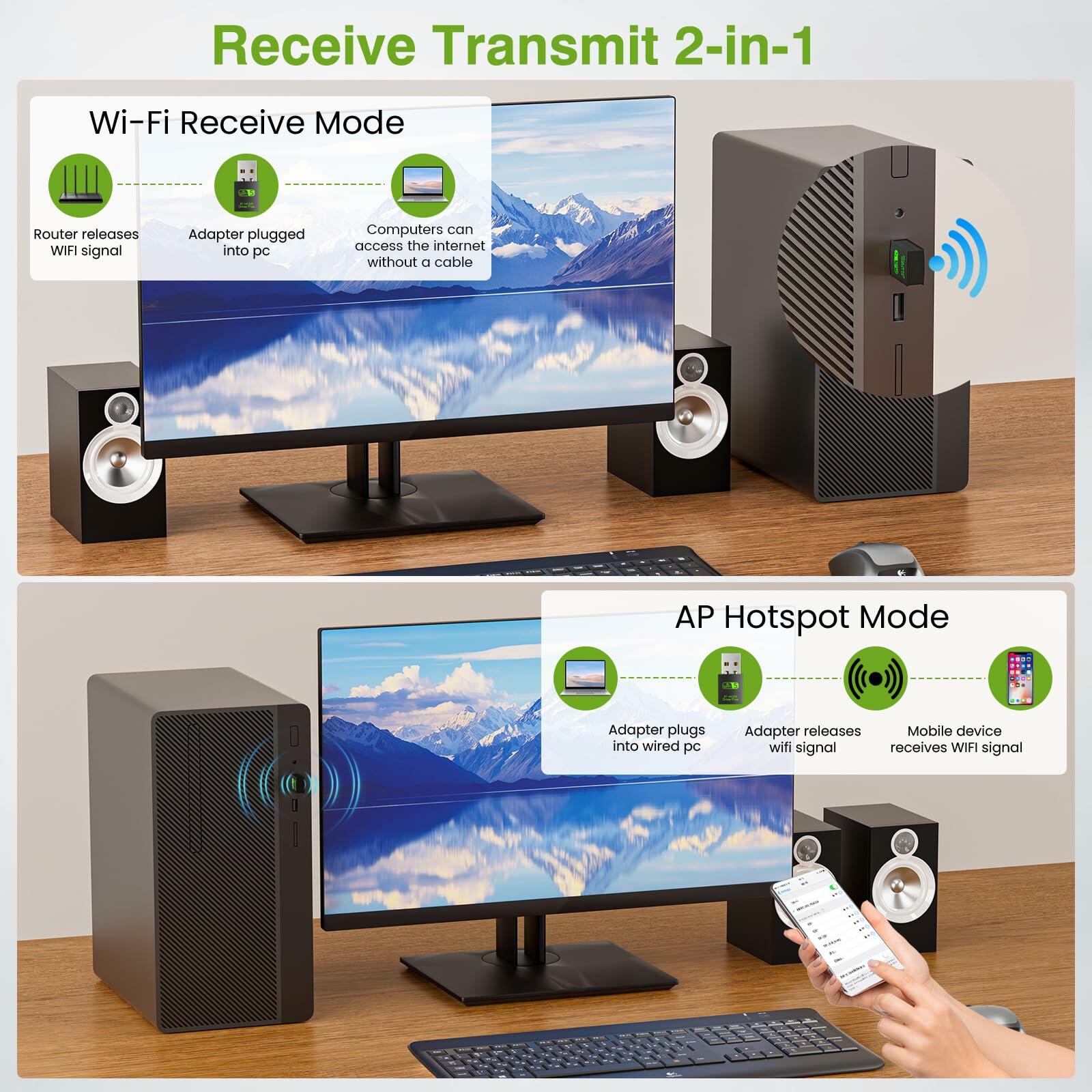 USB WiFi Bluetooth Adapter, 600Mbps Dual Band 2.4/5Ghz Wireless Network External