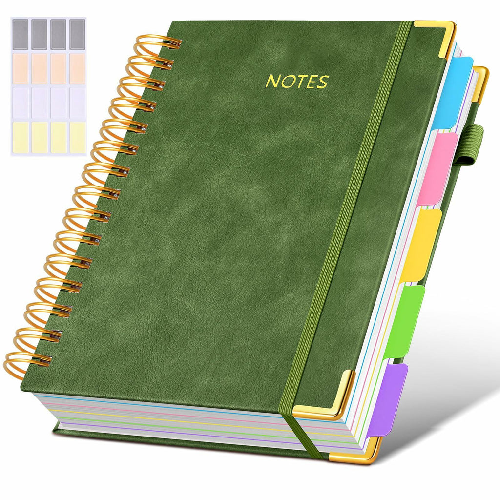 Hardcover Spiral Notebook journal with Removable Dividers Tabs, 300 Pages
