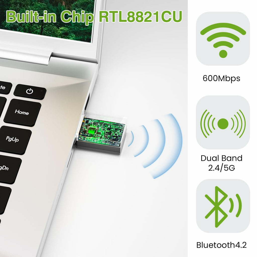 USB WiFi Bluetooth Adapter, 600Mbps Dual Band 2.4/5Ghz Wireless Network External