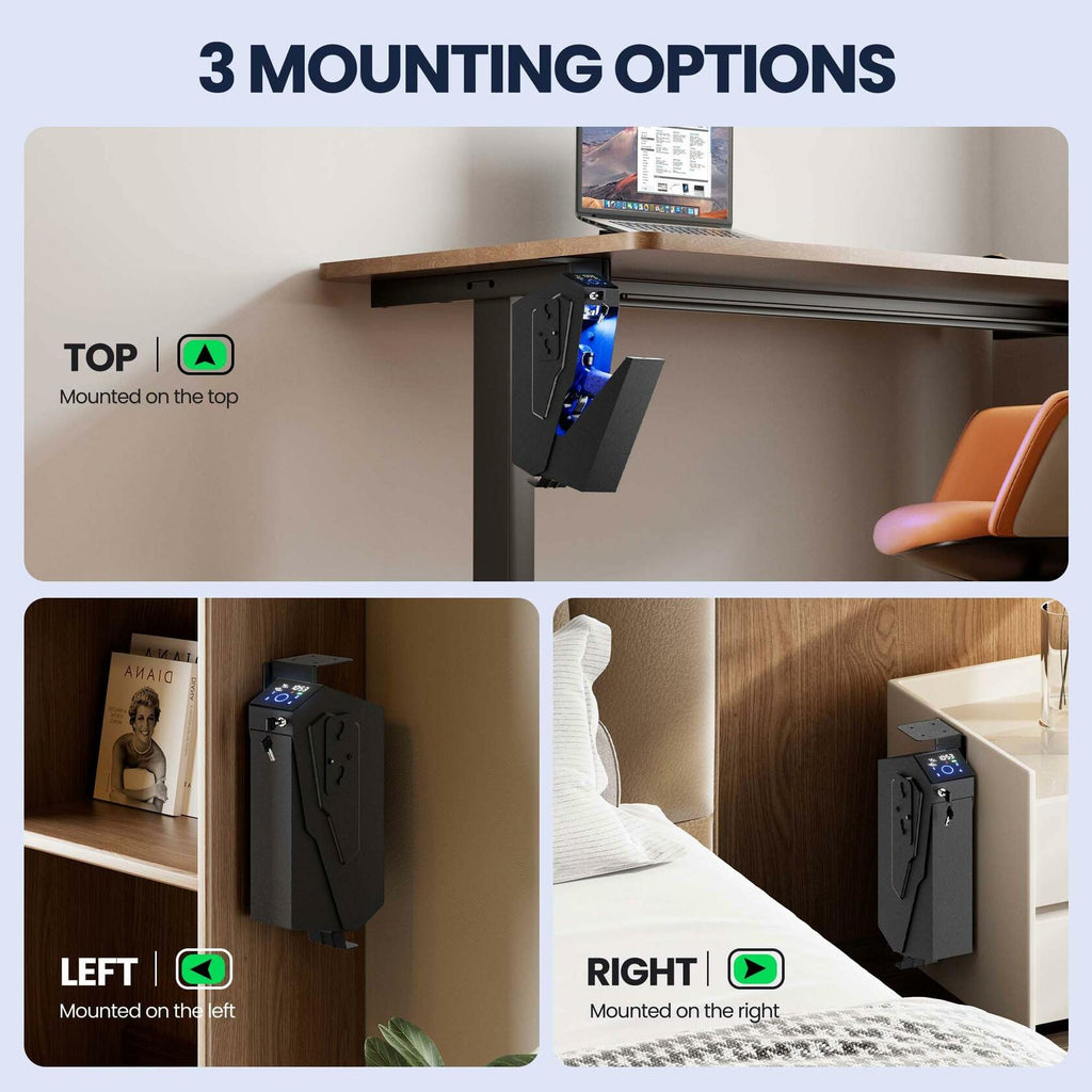 KornerBatl Quick Access Biometric Bedside Gun Safe for handgun, 2 in 1 Mounted