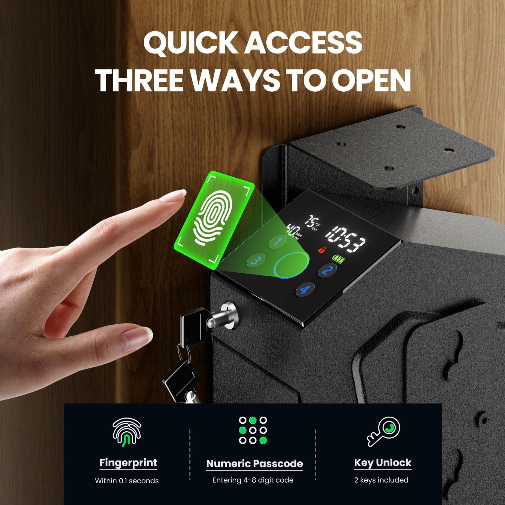 KornerBatl Quick Access Biometric Bedside Gun Safe for handgun, 2 in 1 Mounted