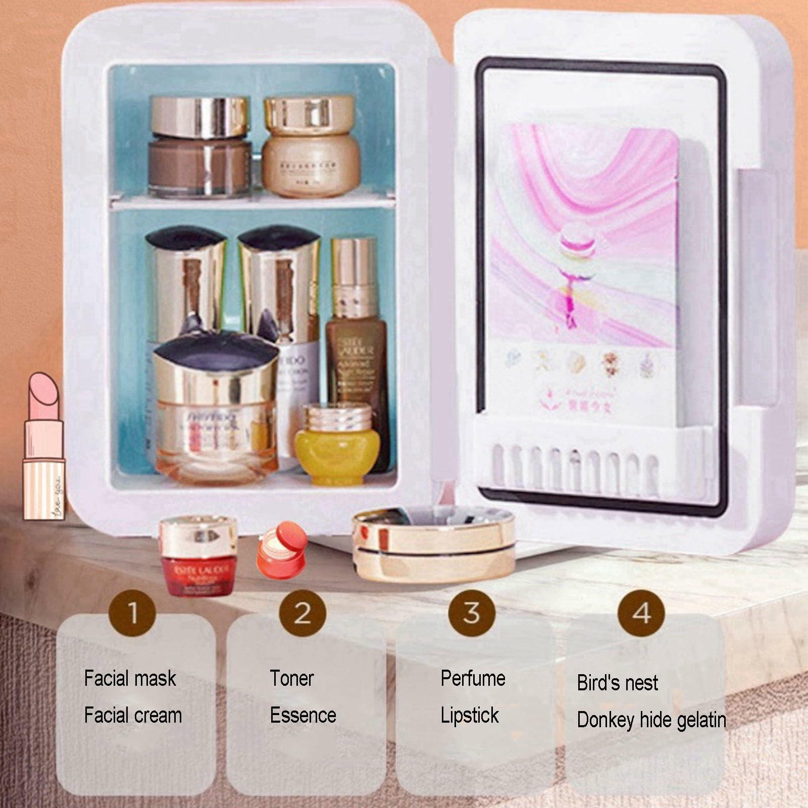 UNYQBFKM Mini Fridge for Skincare, Food and Drinks Portable Small Refrigerator