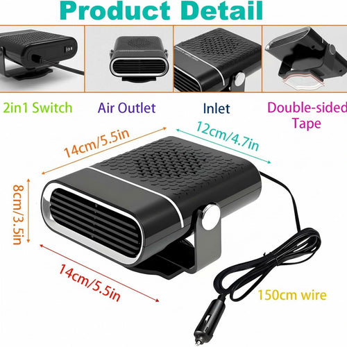 2 Pack Car Heater, 12V 150W Portable Car Heater Plug in Cigarette Lighter Fast