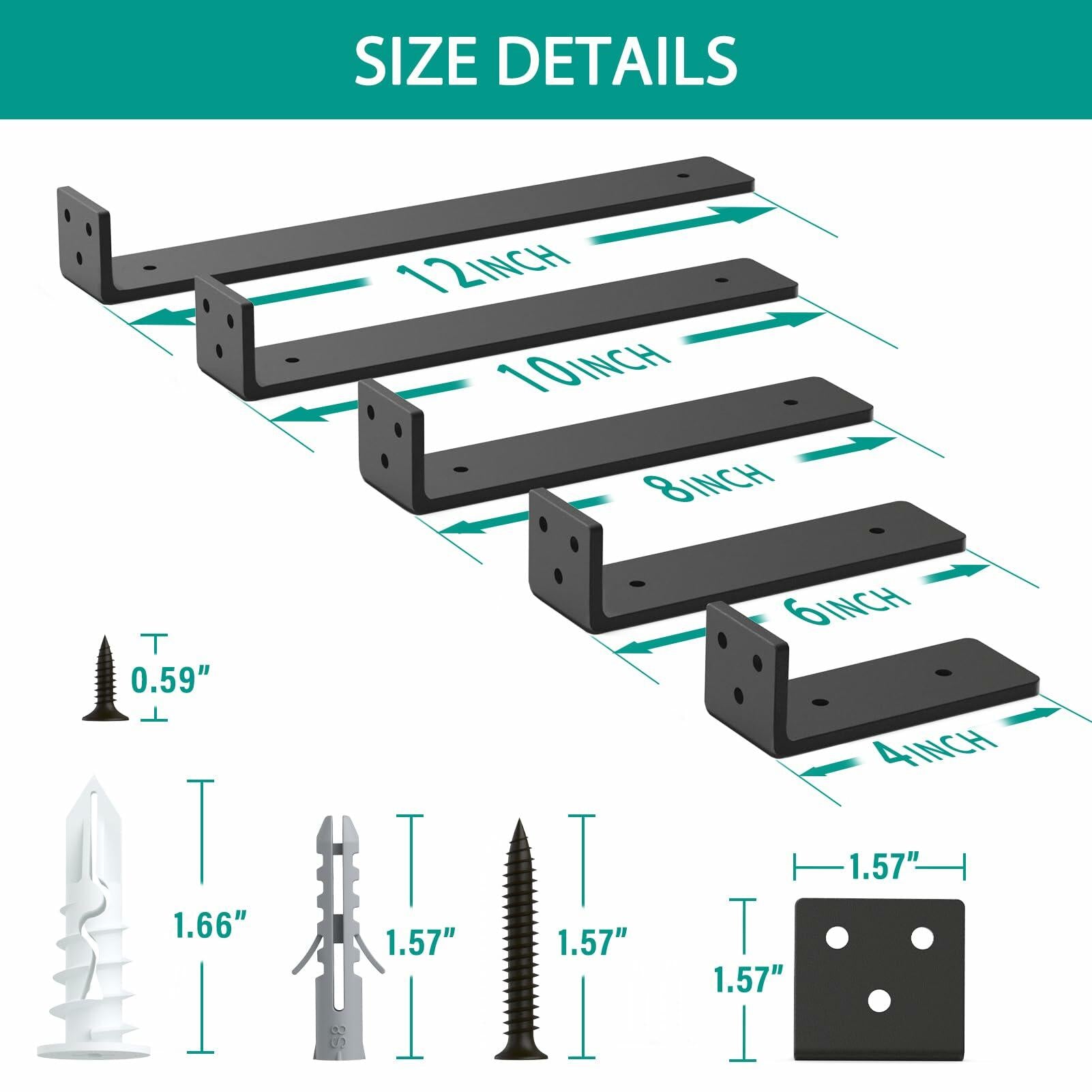 Goovilla Heavy Duty Floating Shelf Brackets 12 Inch for 2×4” Wood Stud, 4 Pack L