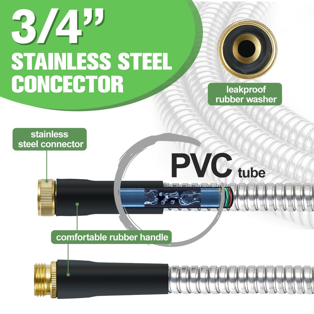 TVKB Garden Hose 100ft Stainless Steel Water Hose Super Tough Flexible Water