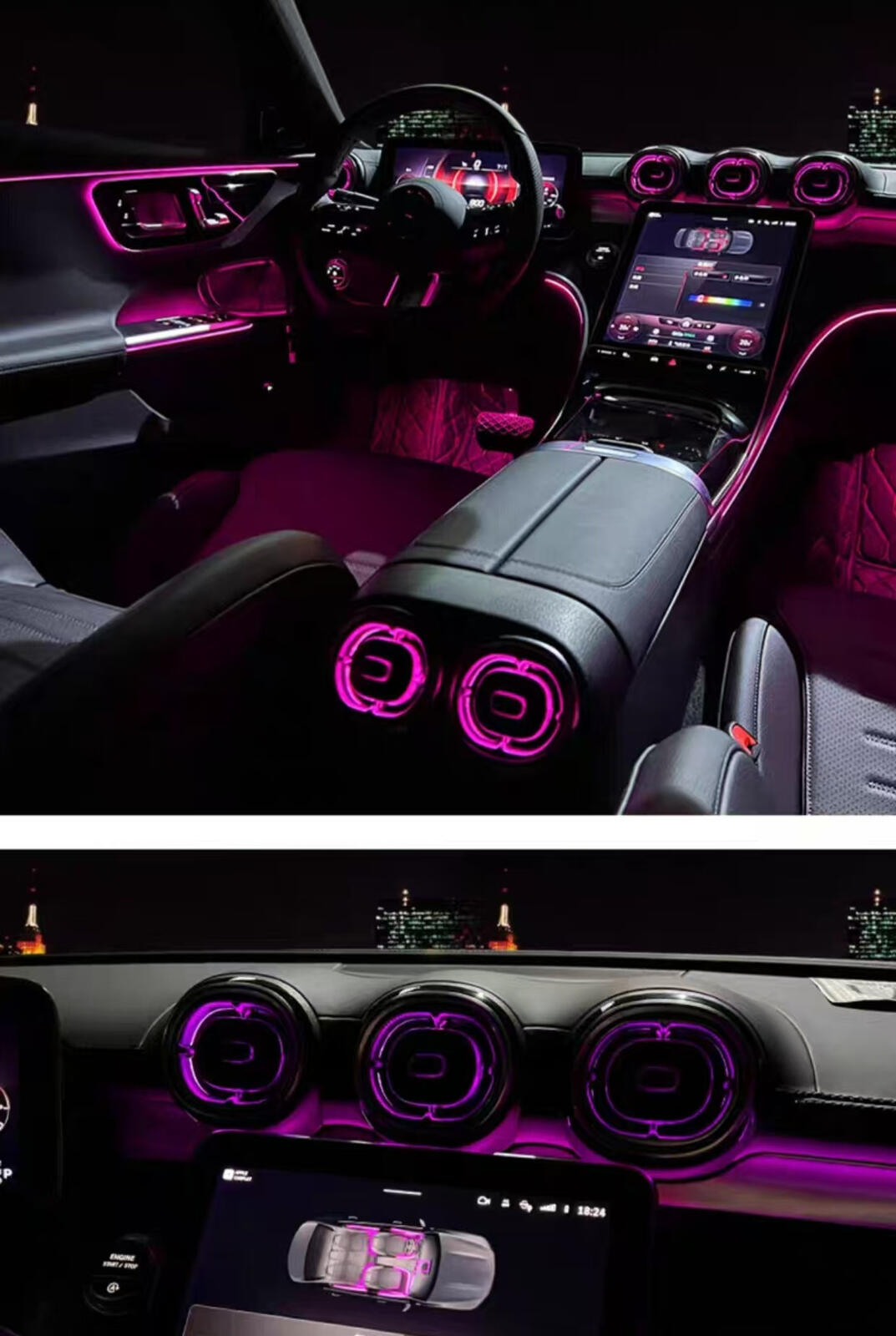 7PCS 64 Colors Air Vent Ambient Light For 2022-2025 Mercedes Benz C Class W206