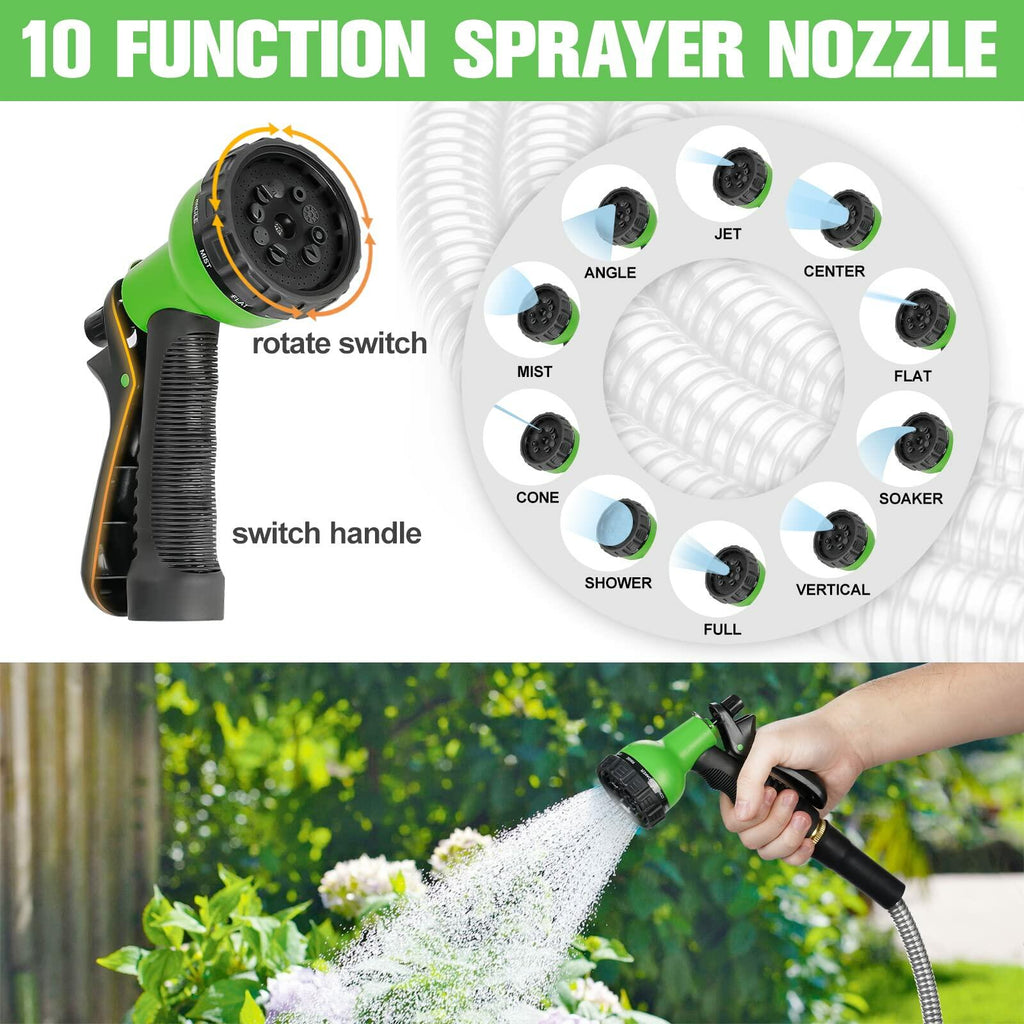 TVKB Garden Hose 100ft Stainless Steel Water Hose Super Tough Flexible Water