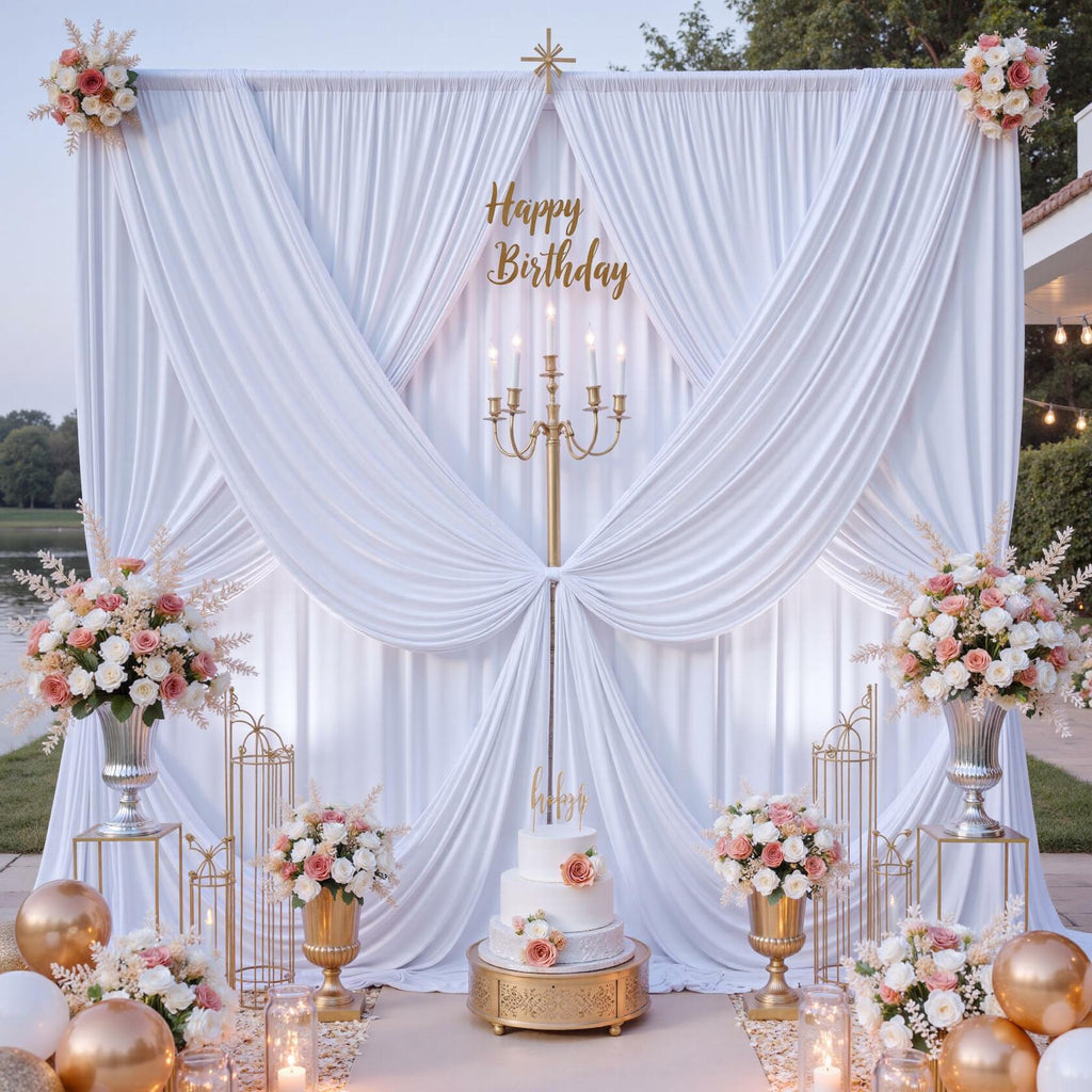 10 ft x 10 ft Wrinkle Free White Backdrop Curtains for Wedding Parties,