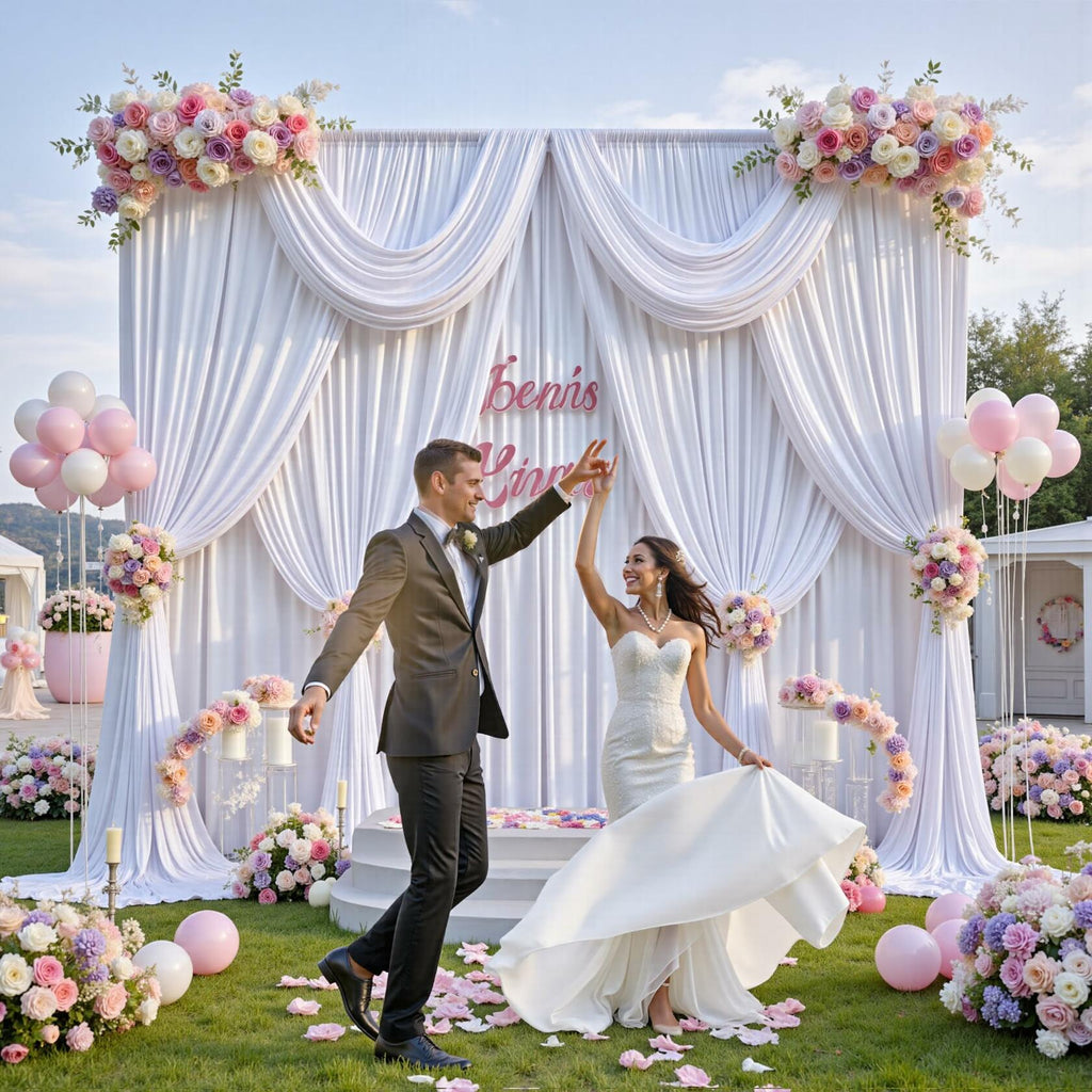 10 ft x 10 ft Wrinkle Free White Backdrop Curtains for Wedding Parties,