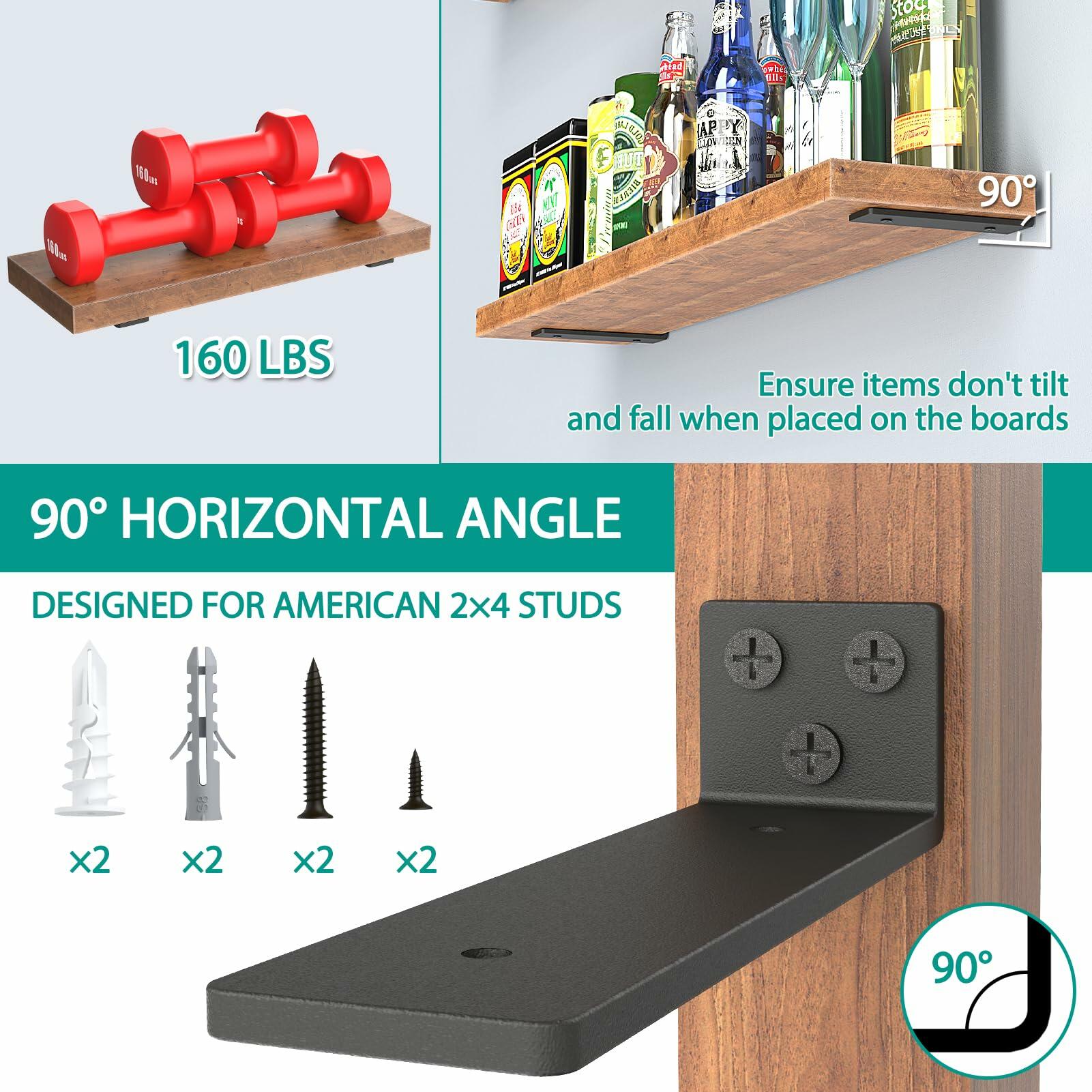 Goovilla Heavy Duty Floating Shelf Brackets 12 Inch for 2×4” Wood Stud, 4 Pack L