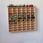 KOZOREN 60 Grids Wooden Display Case for 1:64 Toy Car Model Wall Mounted Storage