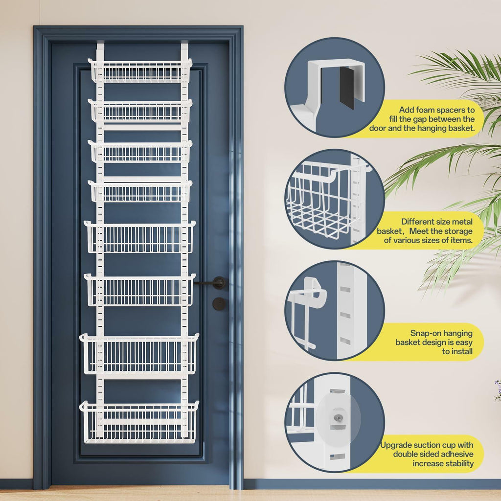 Over The Door Pantry Organizer, 8-Tier Over The Door Organizer with Adjustable