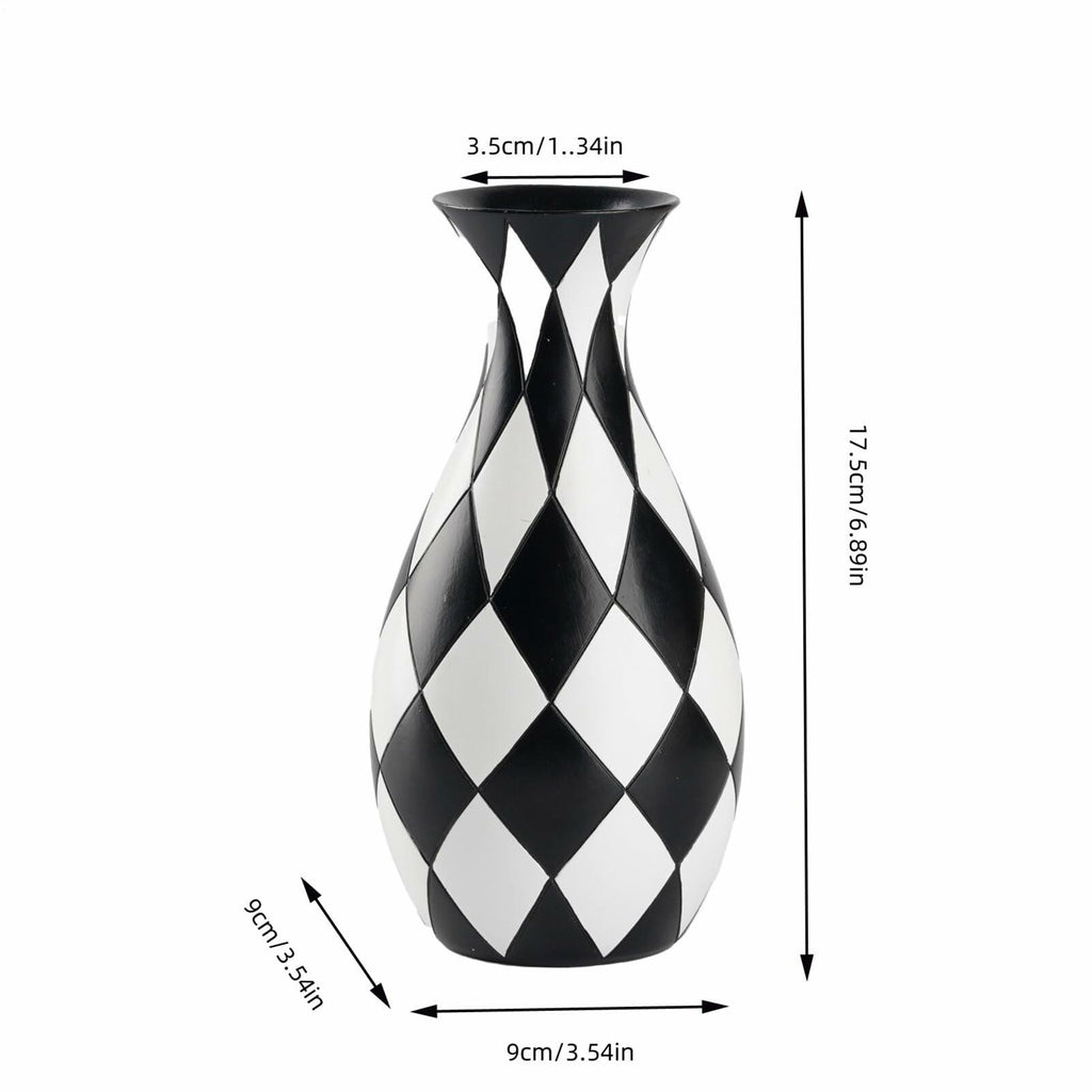 Modern Black and White Checkered Flower Vase - Stylish Decorative Vase | Table