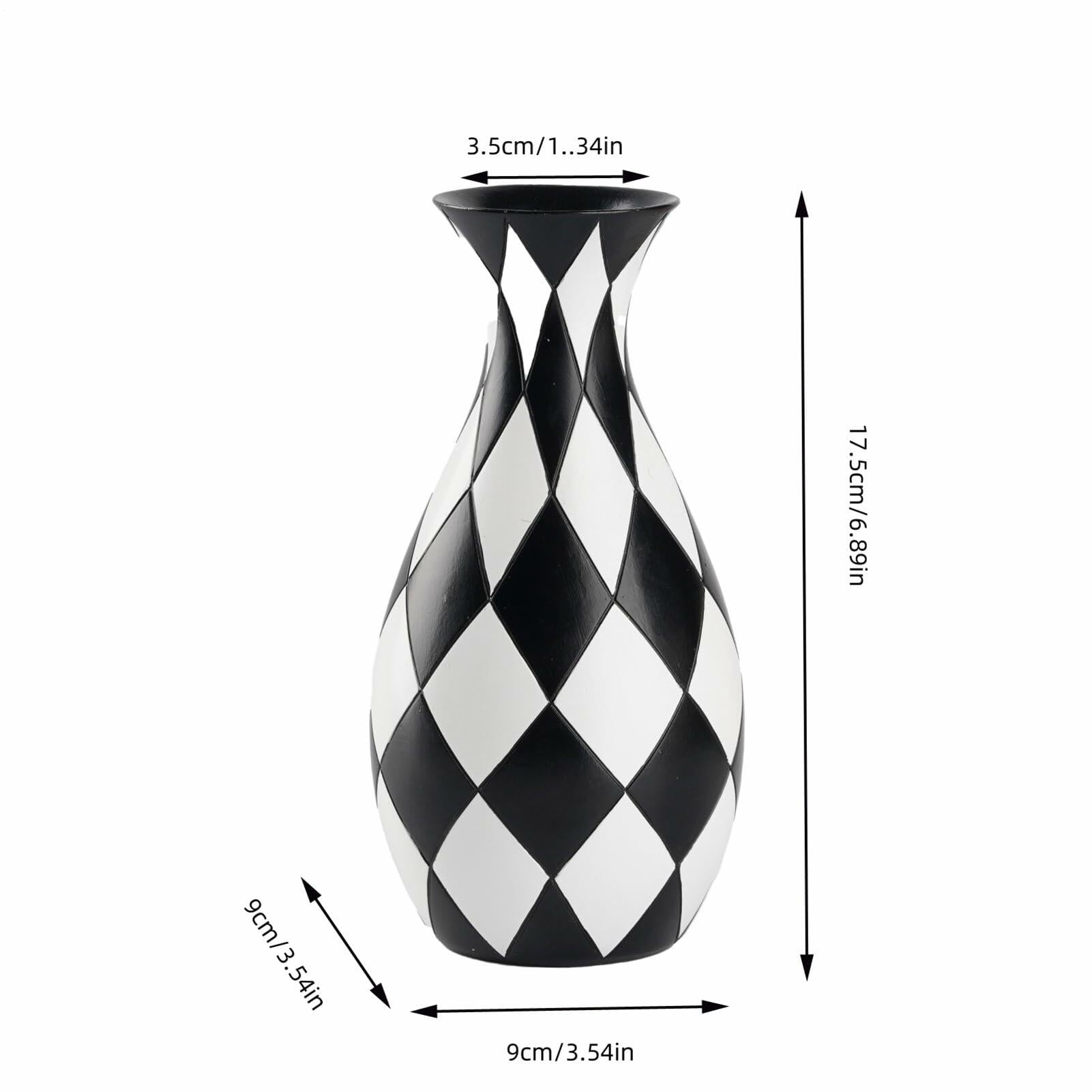 Modern Black and White Checkered Flower Vase - Stylish Decorative Vase | Table