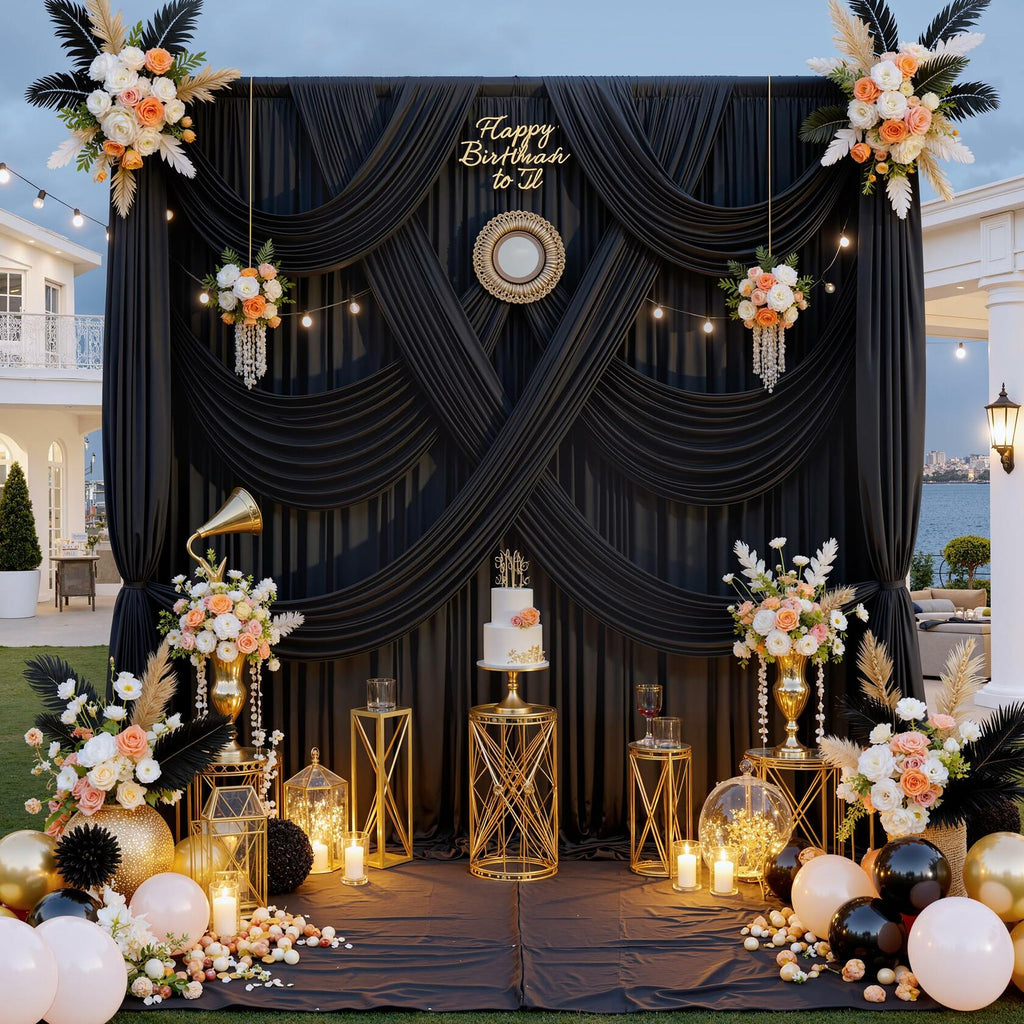 30 ft x 8 ft Black Backdrop Curtain for Parties, 6 Panels 5 ft x 8 ft Wrinkle