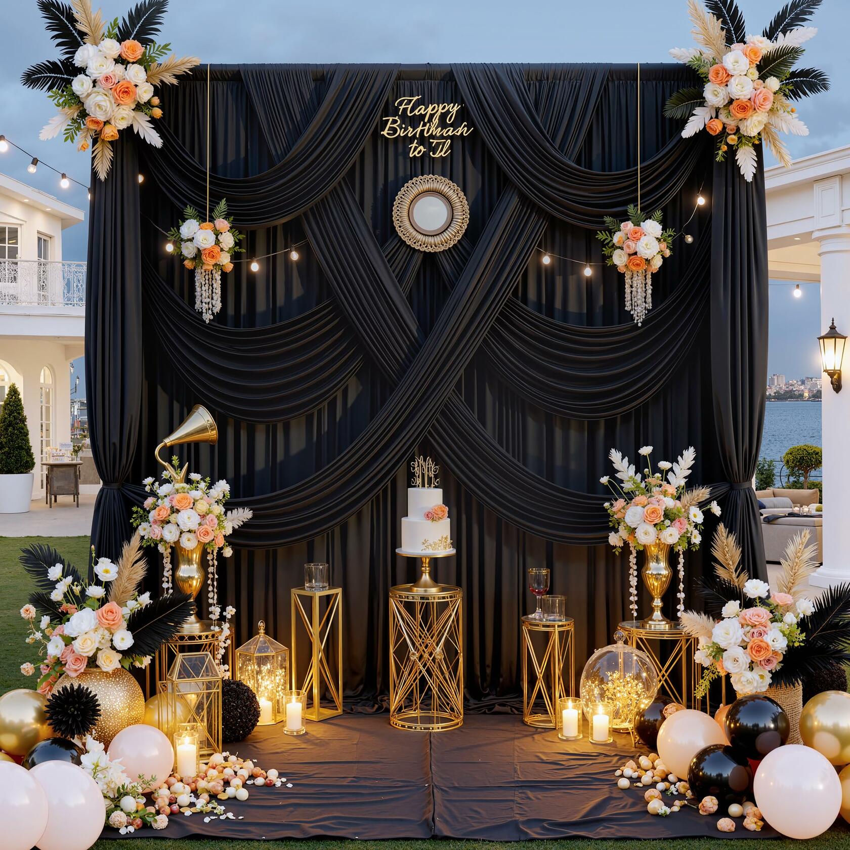 30 ft x 8 ft Black Backdrop Curtain for Parties, 6 Panels 5 ft x 8 ft Wrinkle