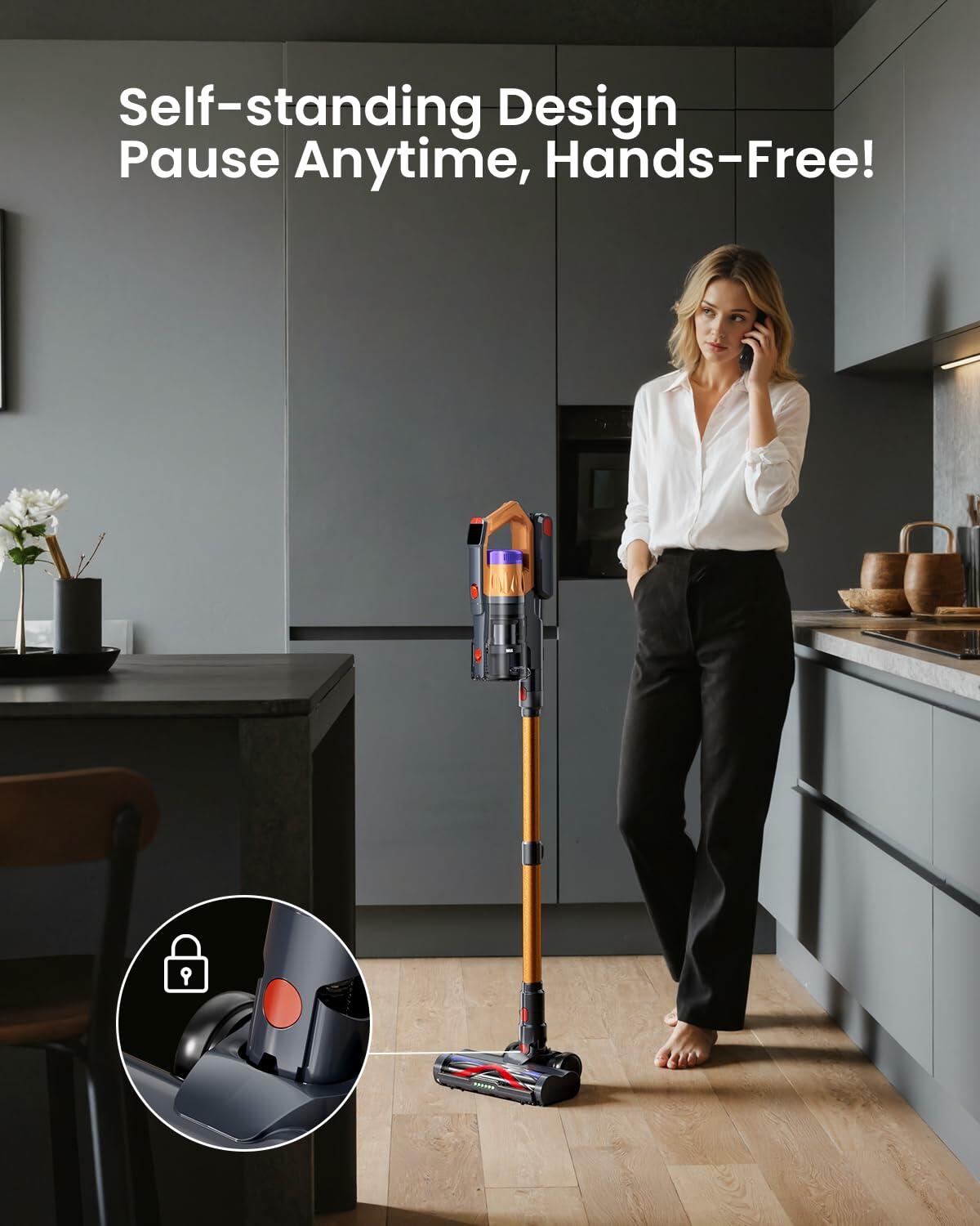 Cordless Vacuum Cleaner for Home, Upgraded 60Kpa Powerful Suction Pet Hair