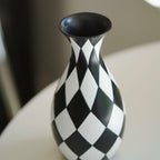 Modern Black and White Checkered Flower Vase - Stylish Decorative Vase | Table
