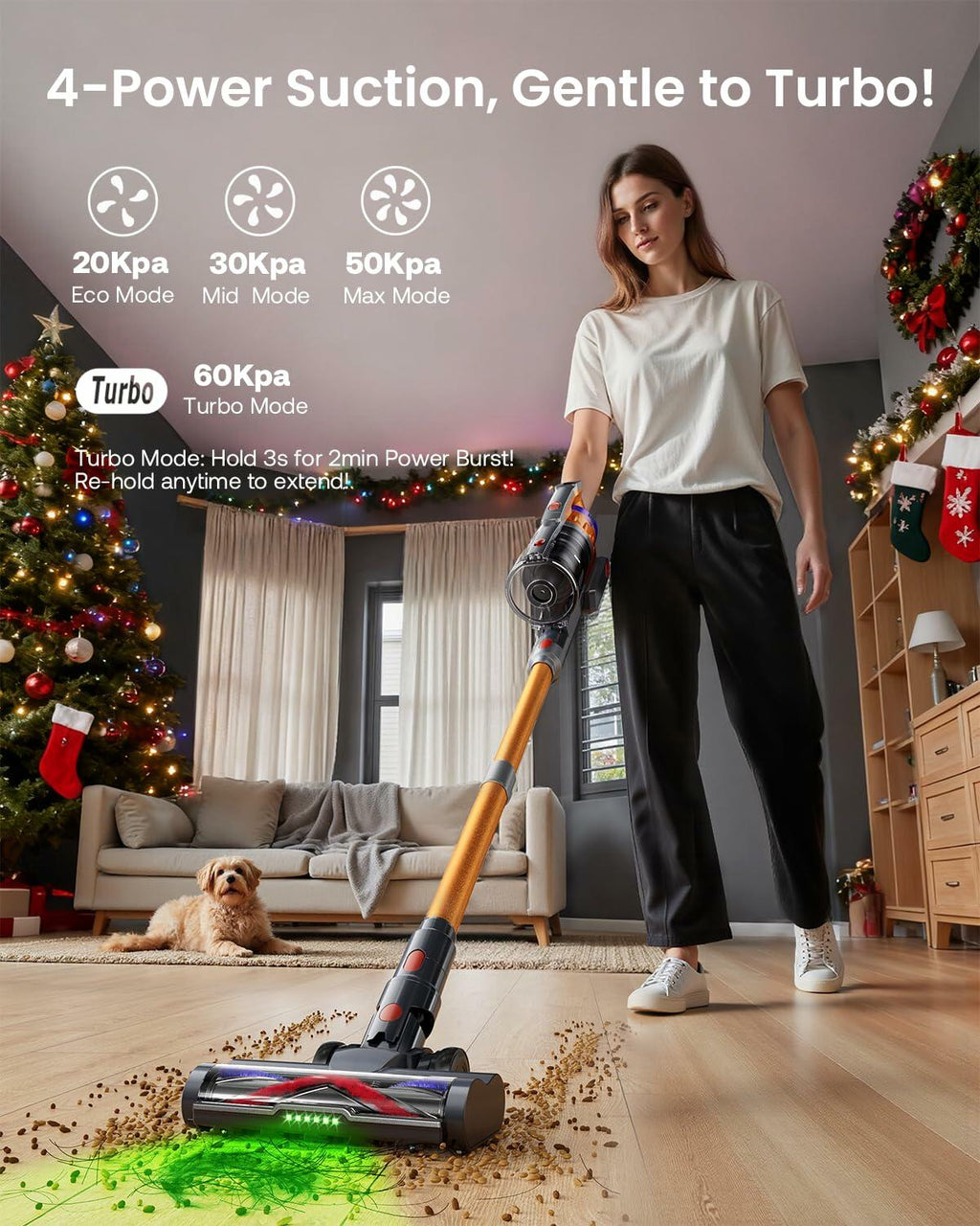 Cordless Vacuum Cleaner for Home, Upgraded 60Kpa Powerful Suction Pet Hair